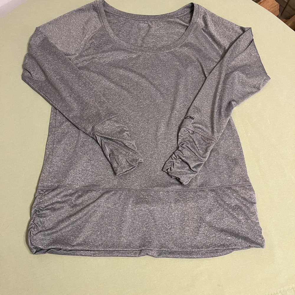 Champion Loose/Ample Gray Rouched Long Sleeve Women's Fitness Top Large